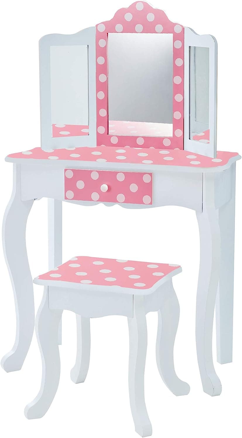 Teamson Kids Pretend Play Kids Vanity Table and Chair Vanity Set with Mirror